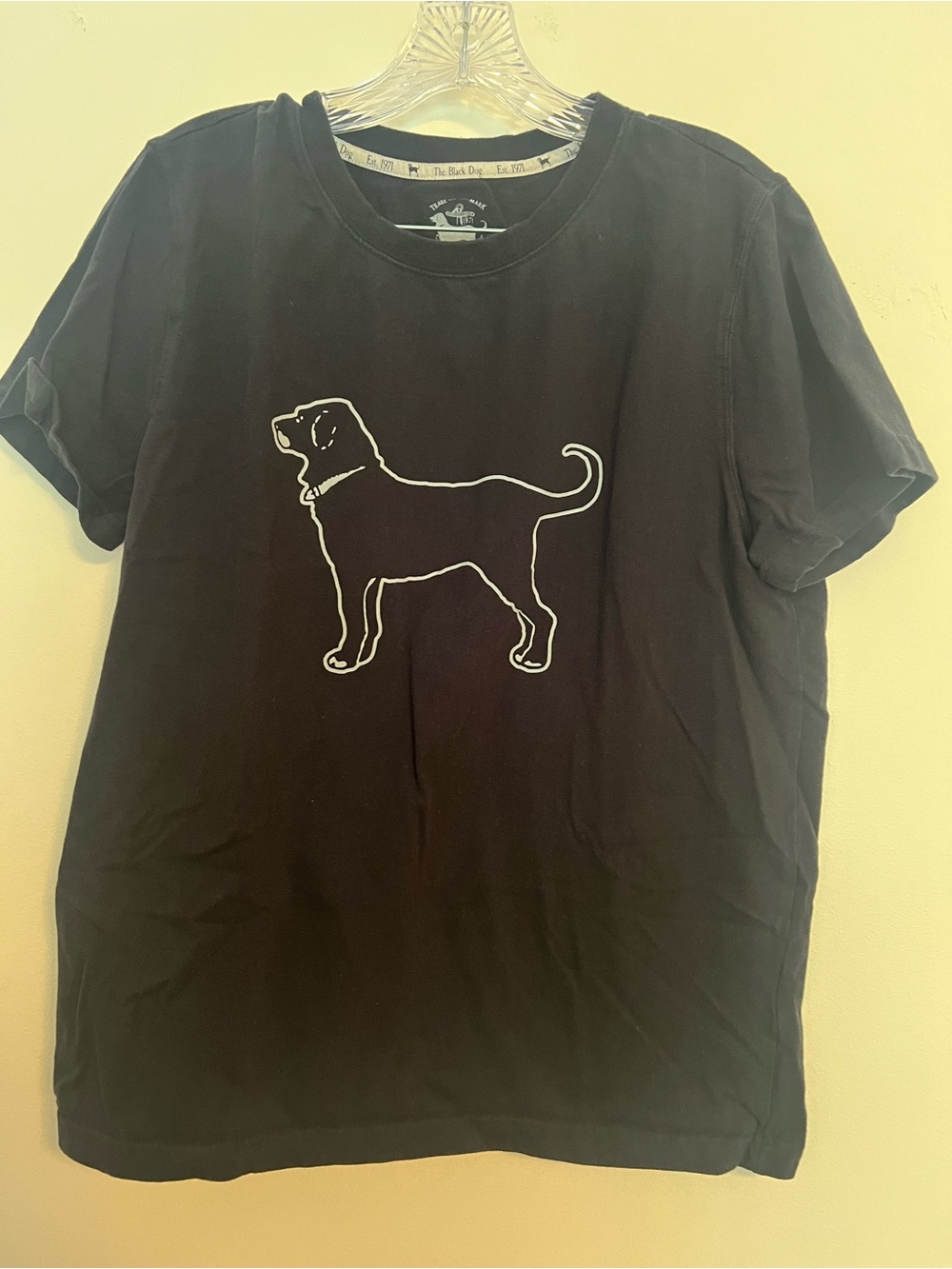 The Black Dog Black Tee with White Labrador Outline